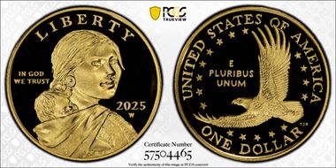 2025-W SAC$1 25th Anniversary .9999 Au First Strike PR70DCAM