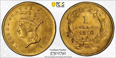 1856 G$1 Slanted 5 MS62