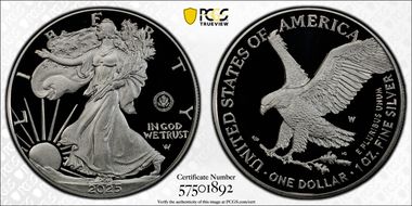 2025-W $1 Silver Eagle w/ U.S. Army Privy 250th Anniversary First Strike PR69DCAM