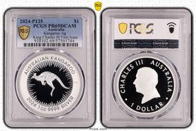 2024-P125 $1 Kangaroo Ag King Charles III First Issue PR69DCAM