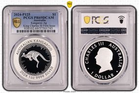 2024-P125 $1 Kangaroo Ag King Charles III First Issue PR69DCAM