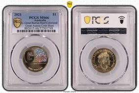 2021 $1 G- Great Barrier Reef Colorized Great Aussie Coin Hunt MS66