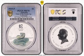2025-P $1 Year of the Snake Ag Colorized MS70