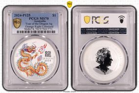 2024-P125 $1 Year of the Dragon Ag Orange Right Colorized MS70
