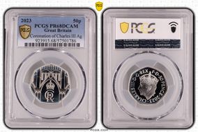 2023 50p Coronation of Charles III Ag PR68DCAM