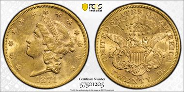 1874-S $20 MS61