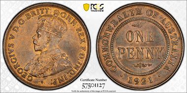 1921 1D Indian obverse MS63RB