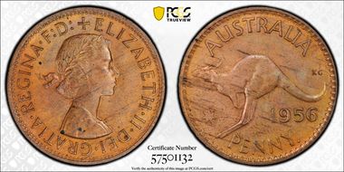 1956 Y. (p) 1D Melbourne obverse MS63BN