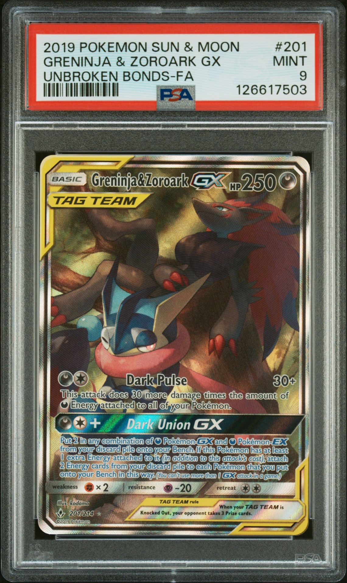 2019 Pokemon POKEMON SUN & MOON UNBROKEN BONDS UNBROKEN BONDS-FA #201 Greninja & Zoroark Gx front