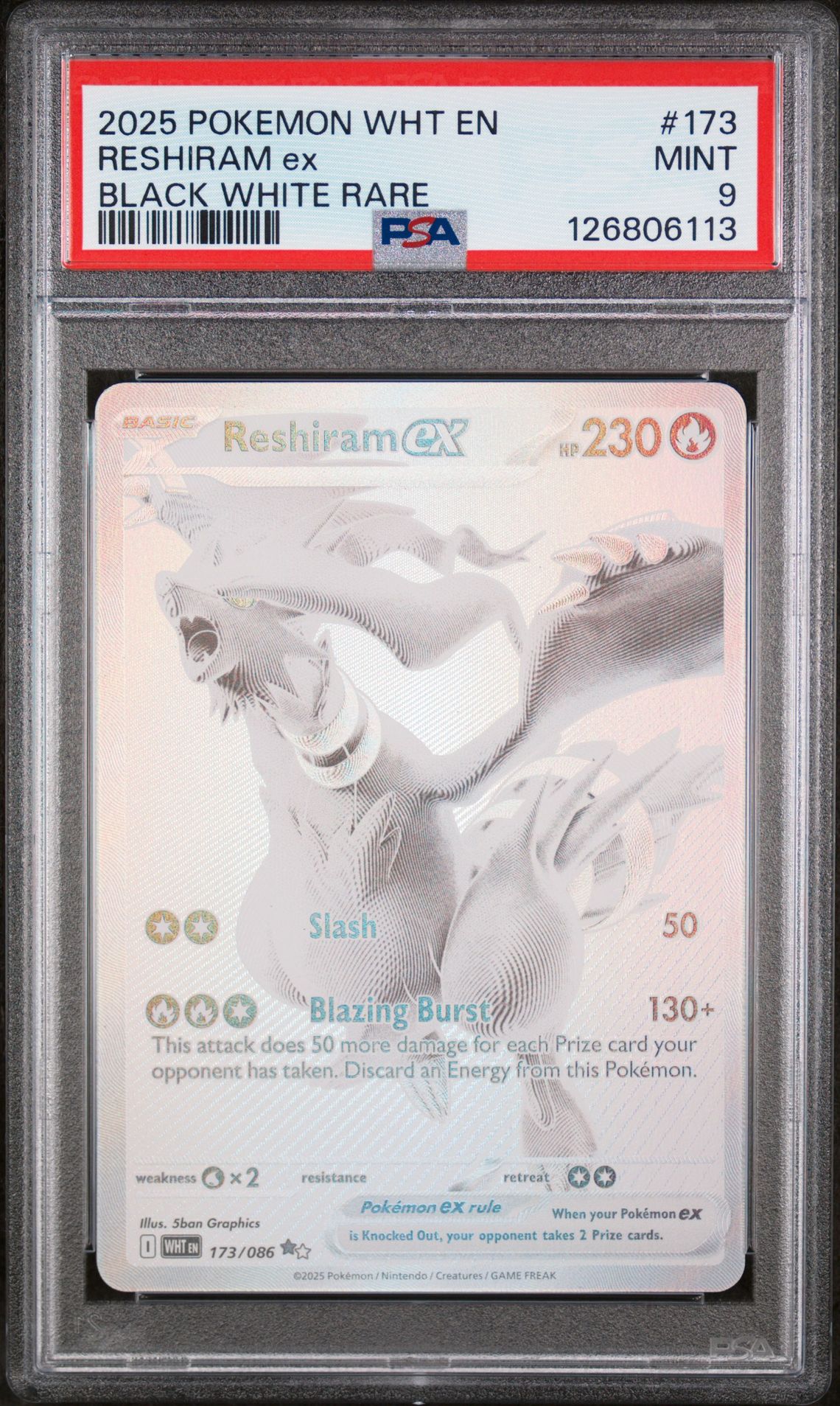 2025 Pokemon Wht En-White Flare Reshiram Ex #173 (Black White Rare) Mint 9 front
