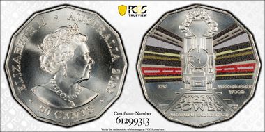 2022 50C Tasmania Wee Georgie Wood Rail Heritage Colorized MS68