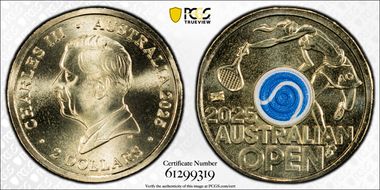 2025 $2 Women’s Australian Open Blue Envelope Privy Colorized MS68
