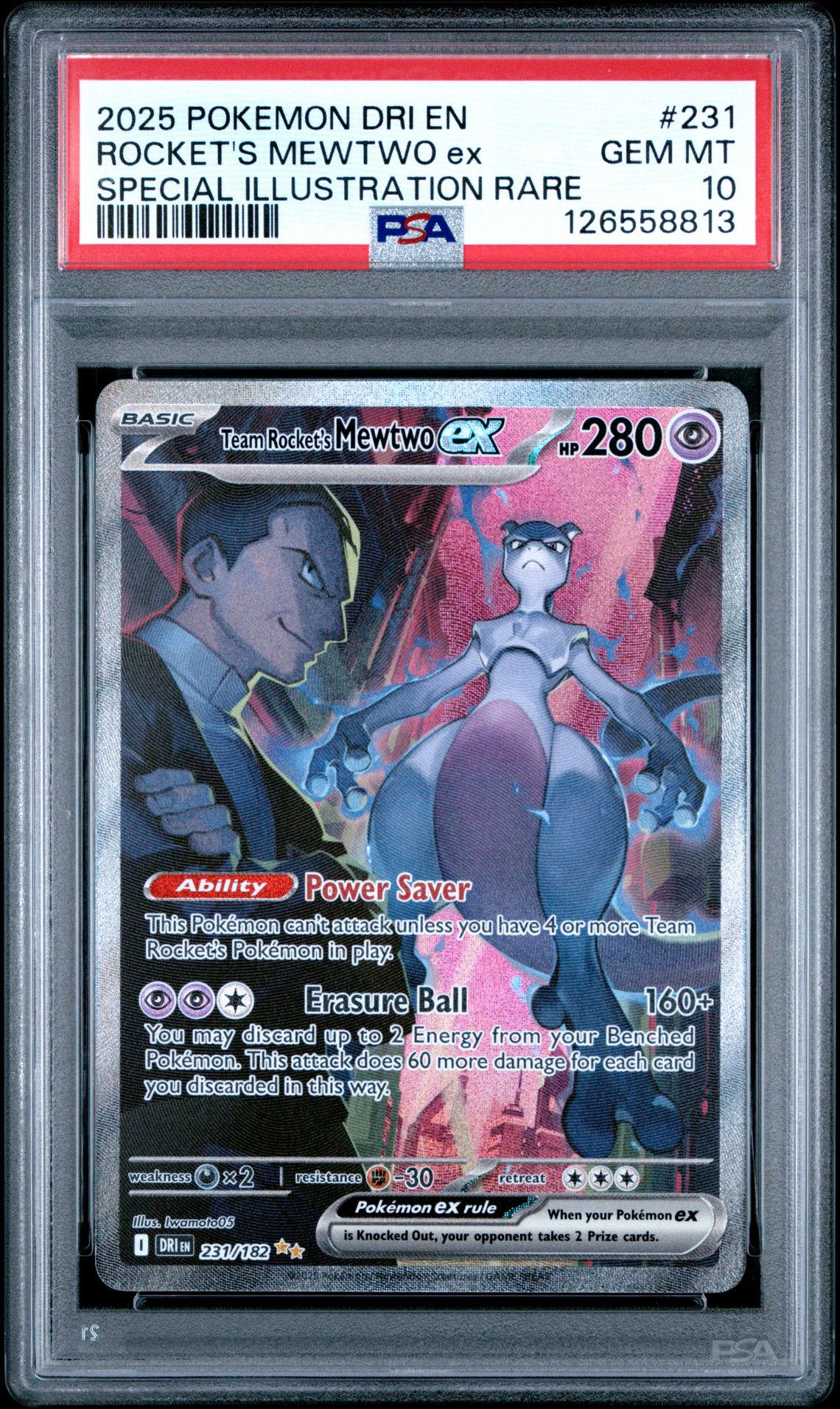 2025 Pokemon Dri En-Destined Rivals Rocket's Mewtwo Ex #231 (Special Illustration Rare) Gem Mt 10 front