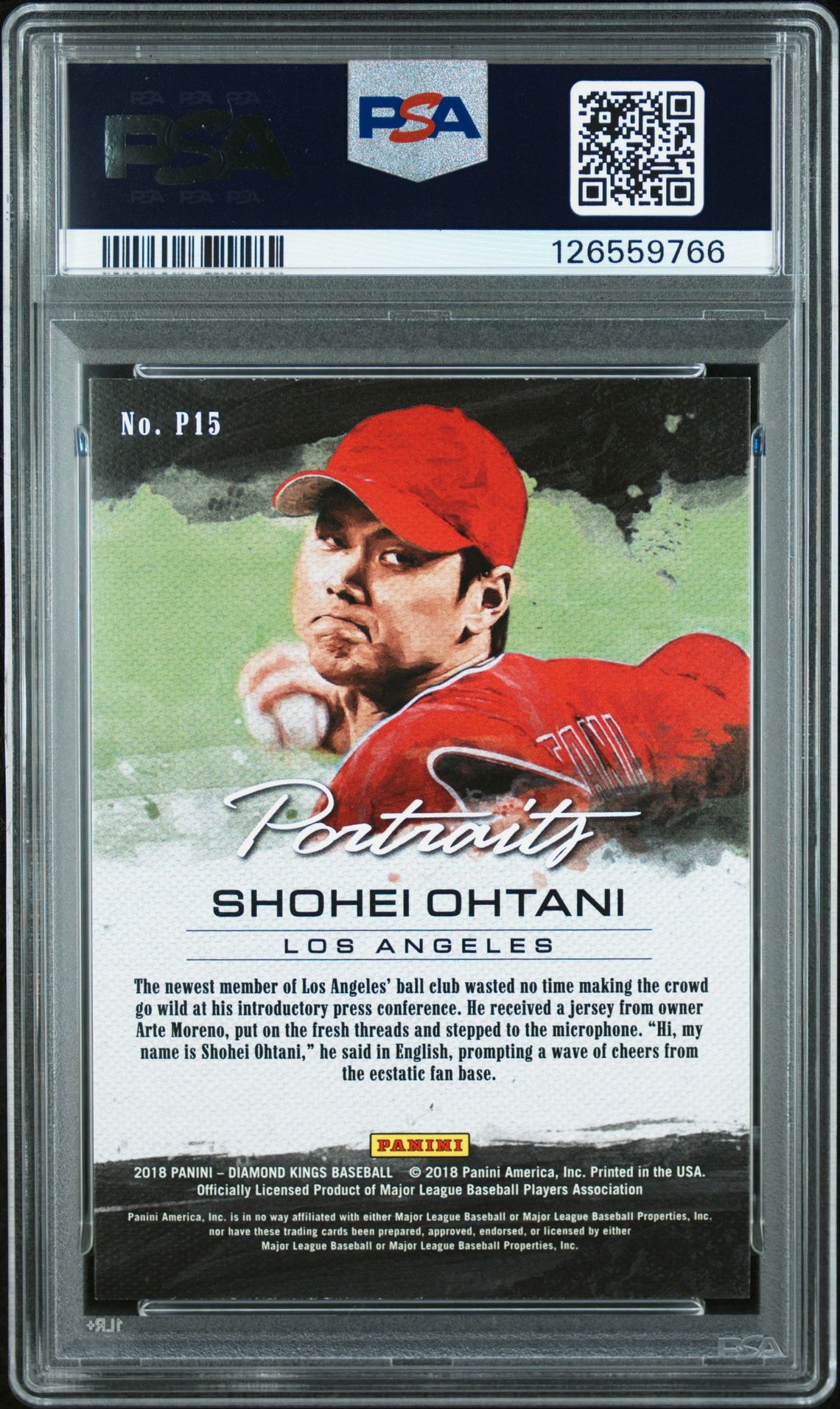 2018 Panini Diamond Kings Portraits Shohei Ohtani #P15 (Portraits) Mint 9 back