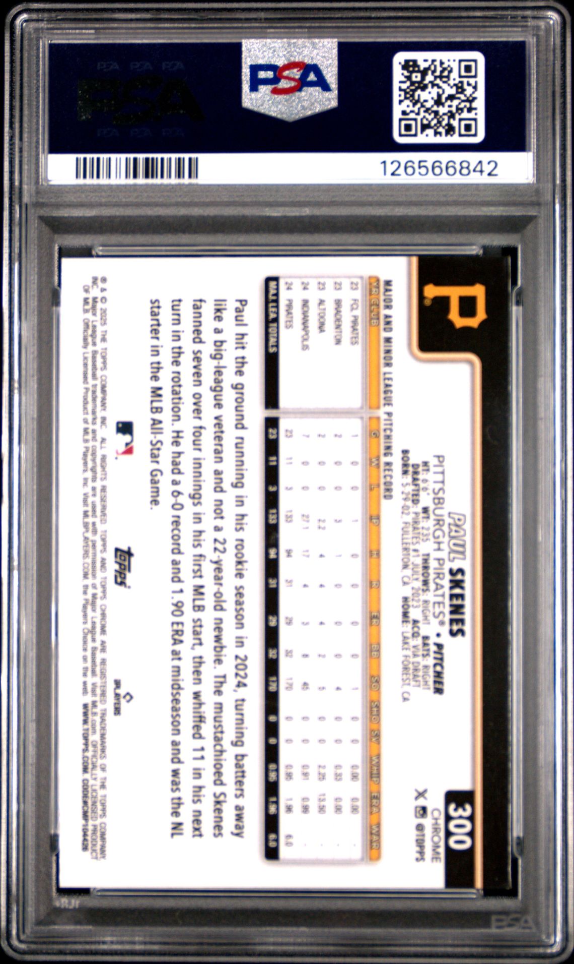 2025 Topps Chrome Paul Skenes #300 (Teal Refractor) Mint 9 back