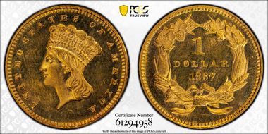 1867 G$1 MS64+ 
