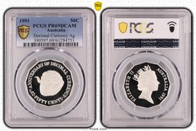 1991 50C Decimal Currency Ag PR69DCAM