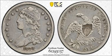 1838 25C Capped Bust VF25