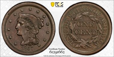 1857 1C Small Date AU55BN