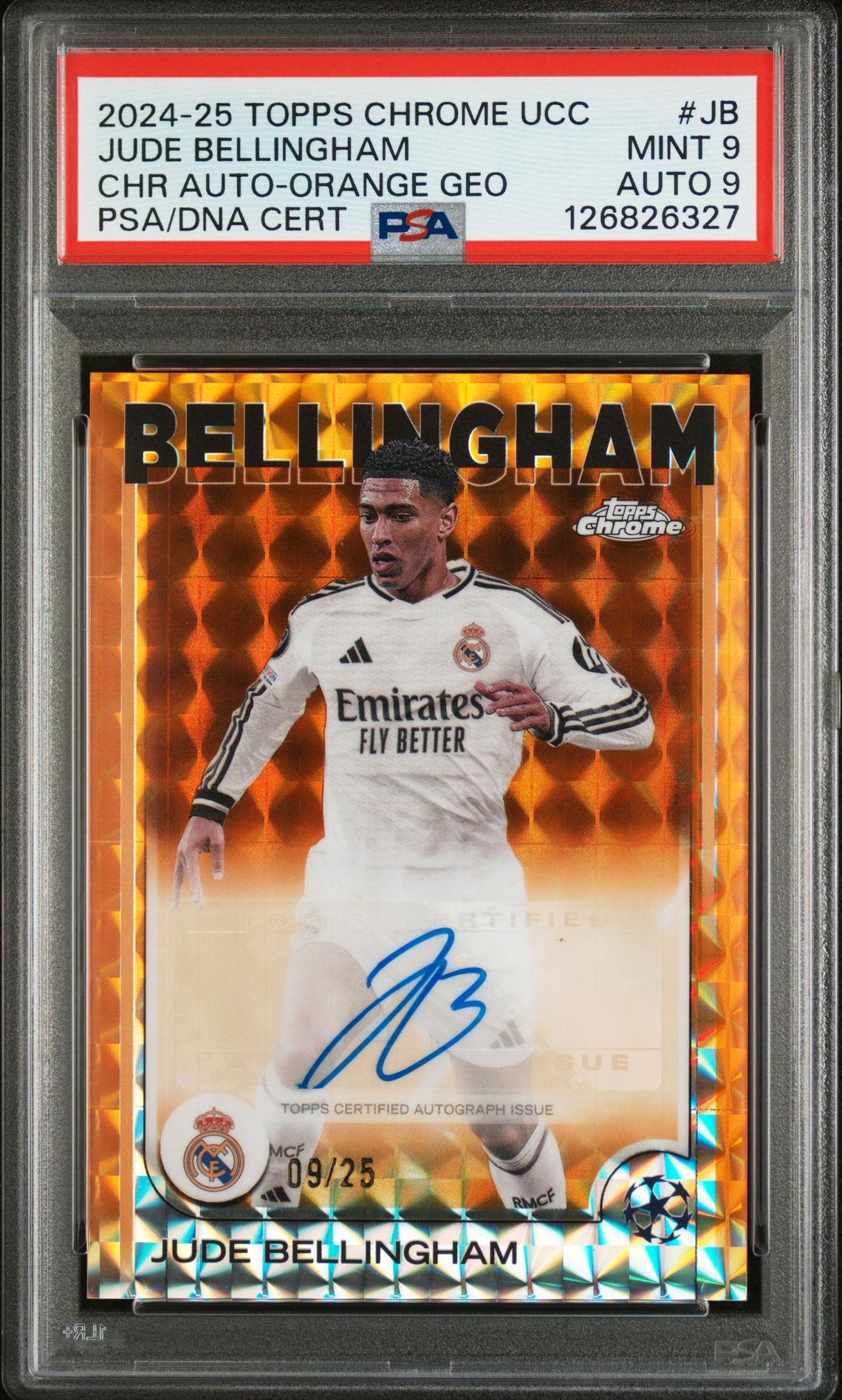2024-25 Topps Chrome TOPPS CHROME UEFA CLUB COMPETITIONS CHROME AUTOGRAPHS CHR AUTO-ORANGE GEO #JB Jude Bellingham front