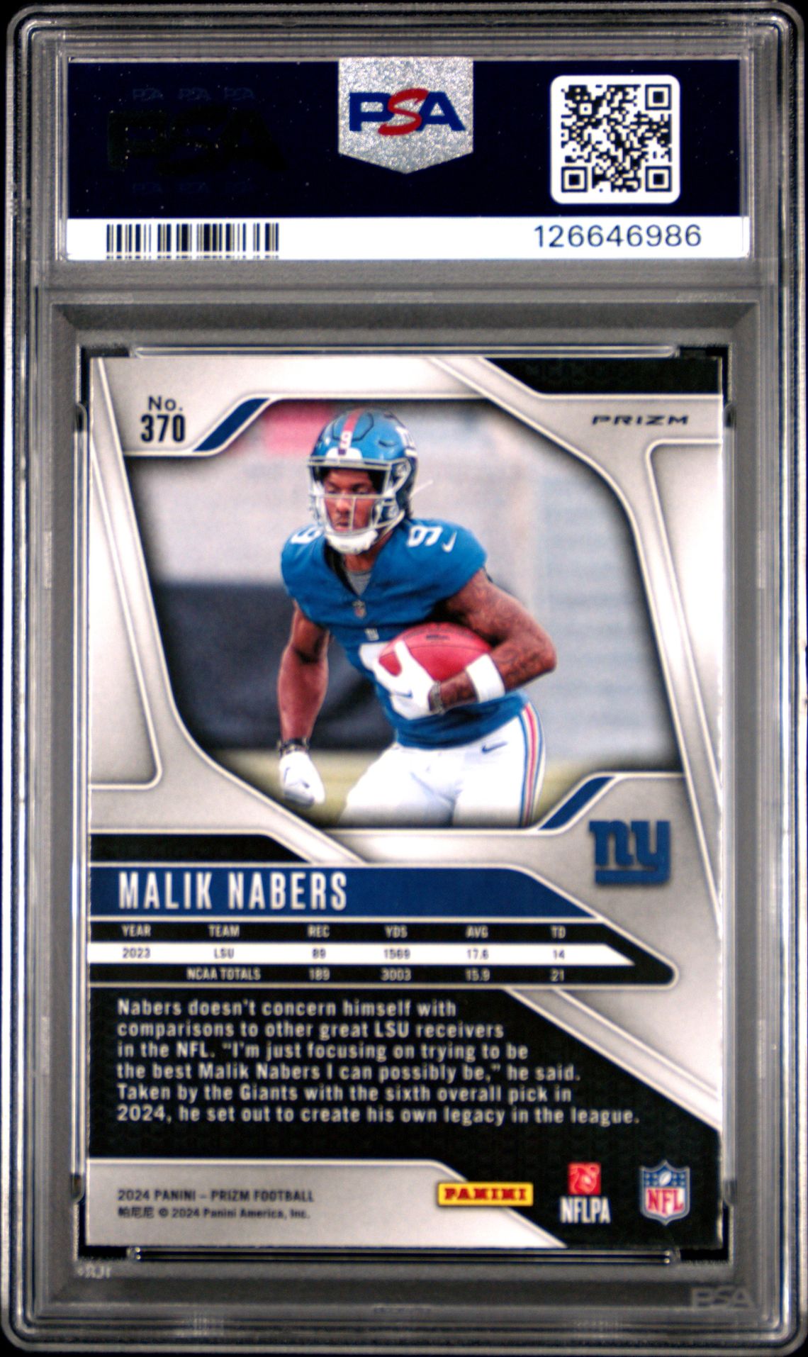 2024 Panini Prizm Malik Nabers #370 (Red Sparkle) Mint 9 back