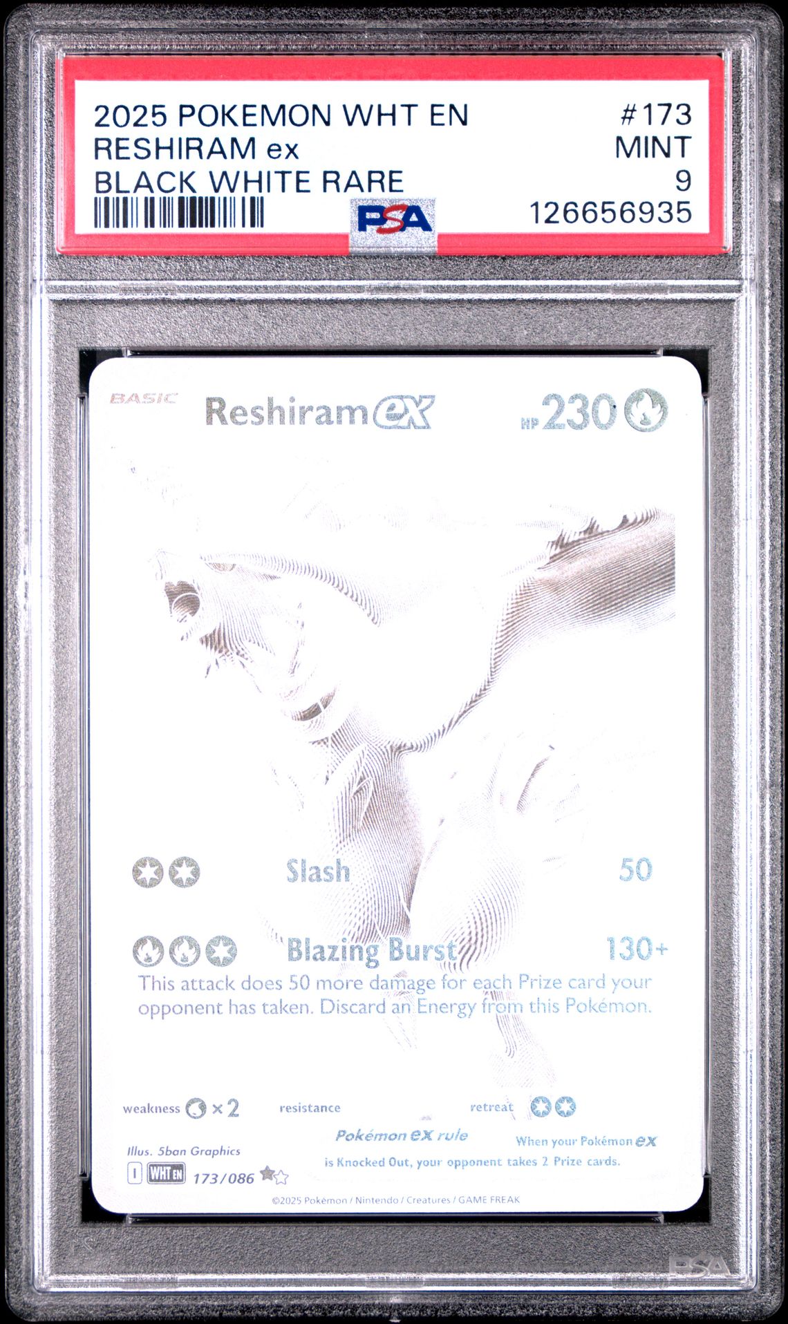 2025 Pokemon Wht En-White Flare Reshiram Ex #173 (Black White Rare) Mint 9 front