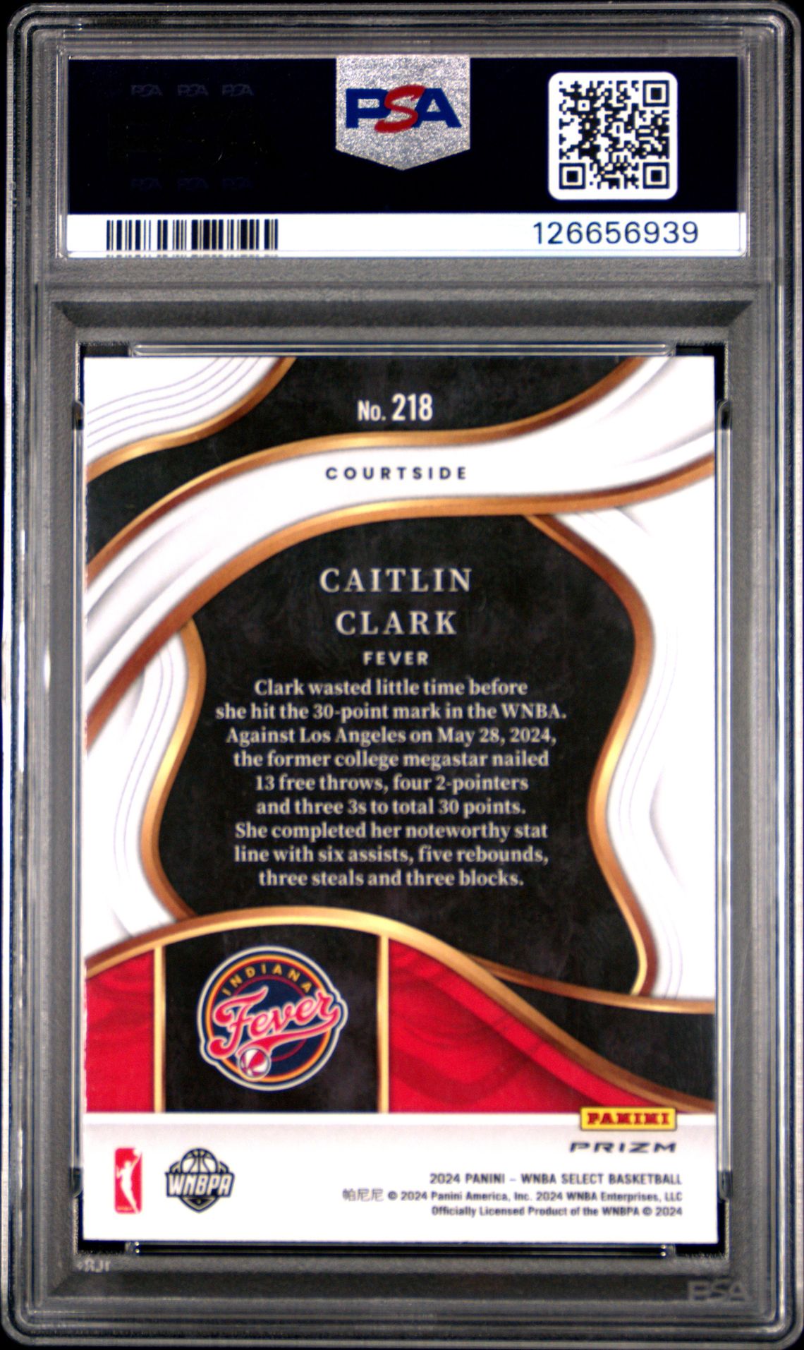 2024 Panini Select Wnba Caitlin Clark #218 (Pink Ice) Gem Mt 10 back