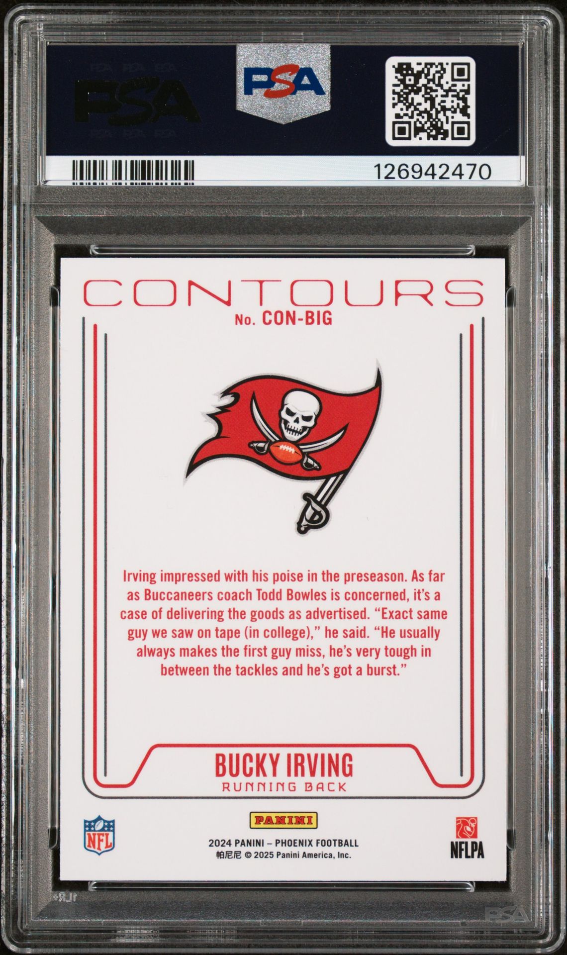 2024 Panini Phoenix Contours Bucky Irving #Conbig (Contours-Lazer) Gem Mt 10 back