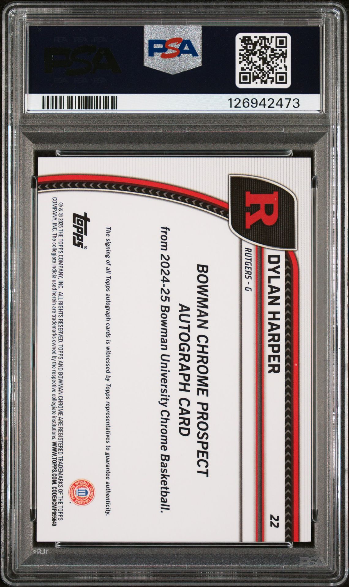 2024 Bowman Chrome University Dylan Harper #22 (Autograph-Black Wave) Gem Mt 10 back