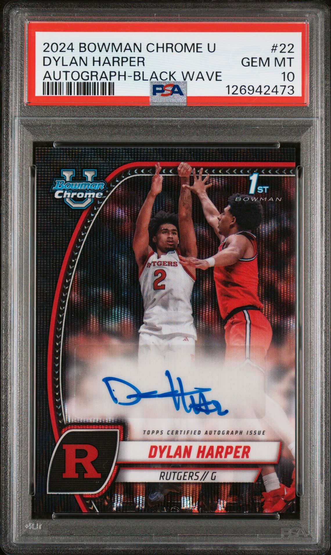 2024 Bowman Chrome University Dylan Harper #22 (Autograph-Black Wave) Gem Mt 10 front