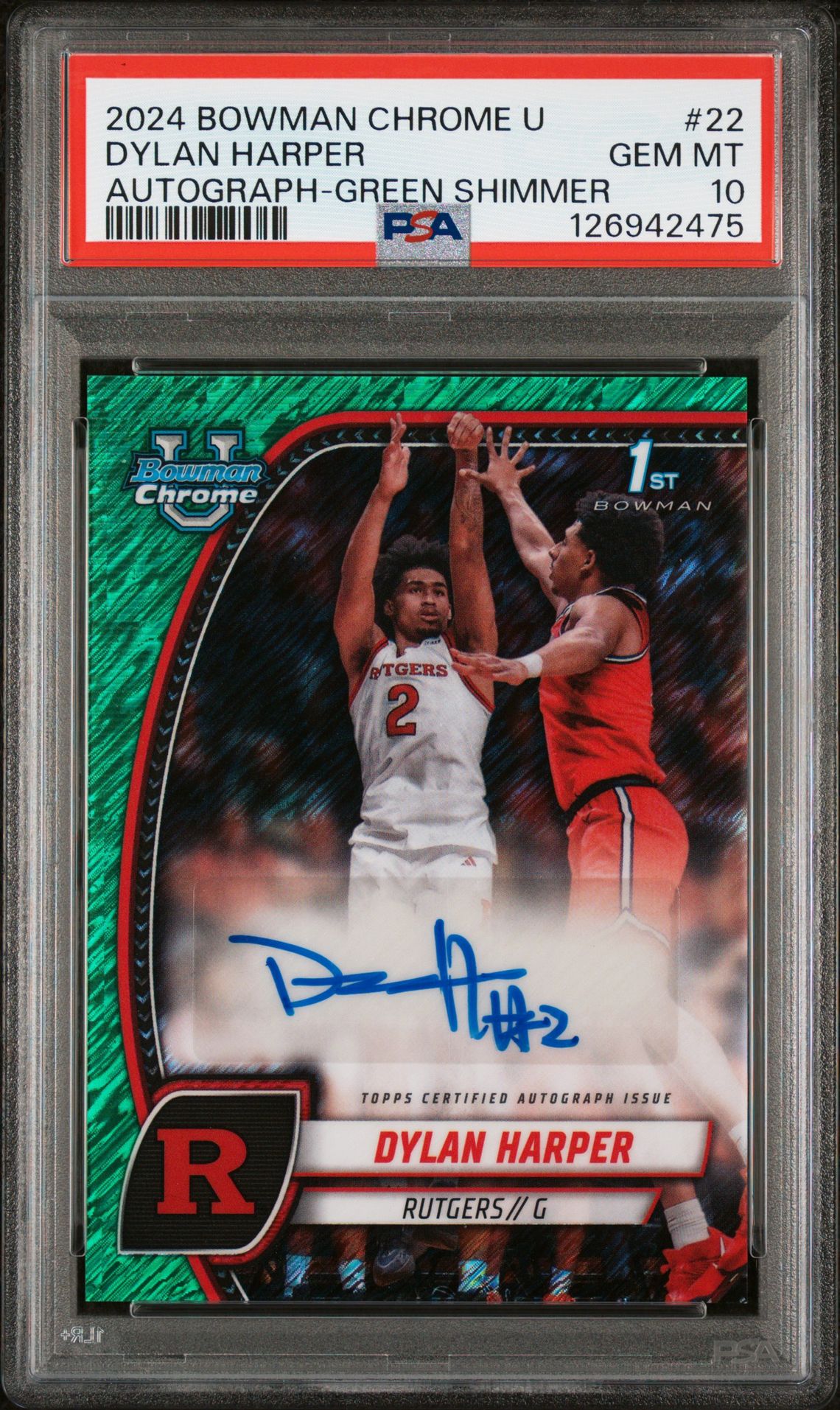 2024 Bowman Chrome University Dylan Harper #22 (Autograph-Green Shimmer) Gem Mt 10 front