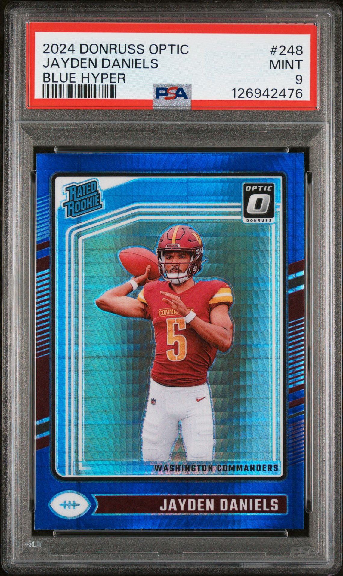 2024 Panini Donruss Optic Jayden Daniels #248 (Blue Hyper) Mint 9 front