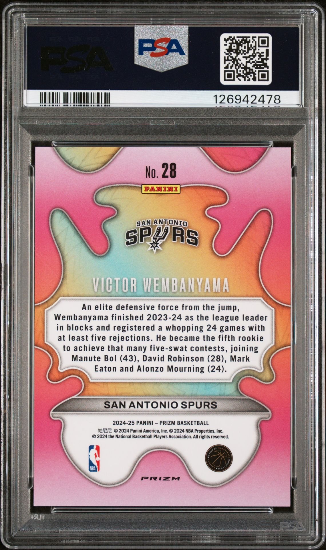 2024 Panini Prizm Groovy Victor Wembanyama #28 Gem Mt 10 back