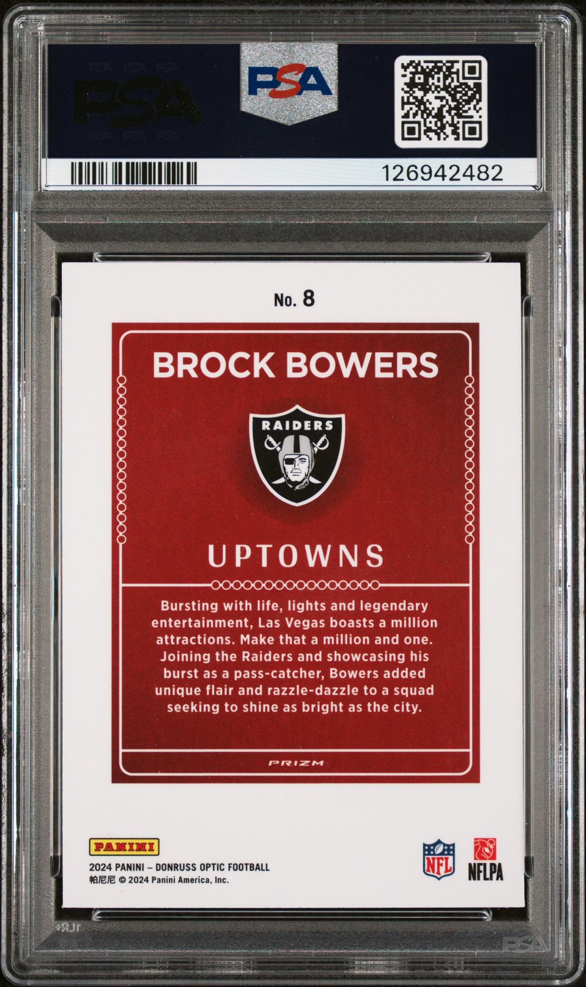 2024 Panini Donruss Optic Uptowns Brock Bowers #8 Mint 9 back