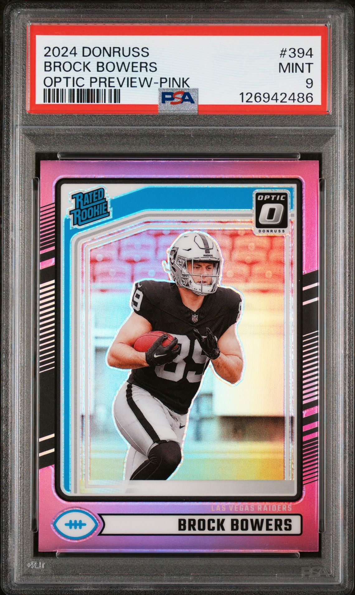 2024 Panini Donruss Brock Bowers #394 (Optic Preview-Pink) Mint 9 front