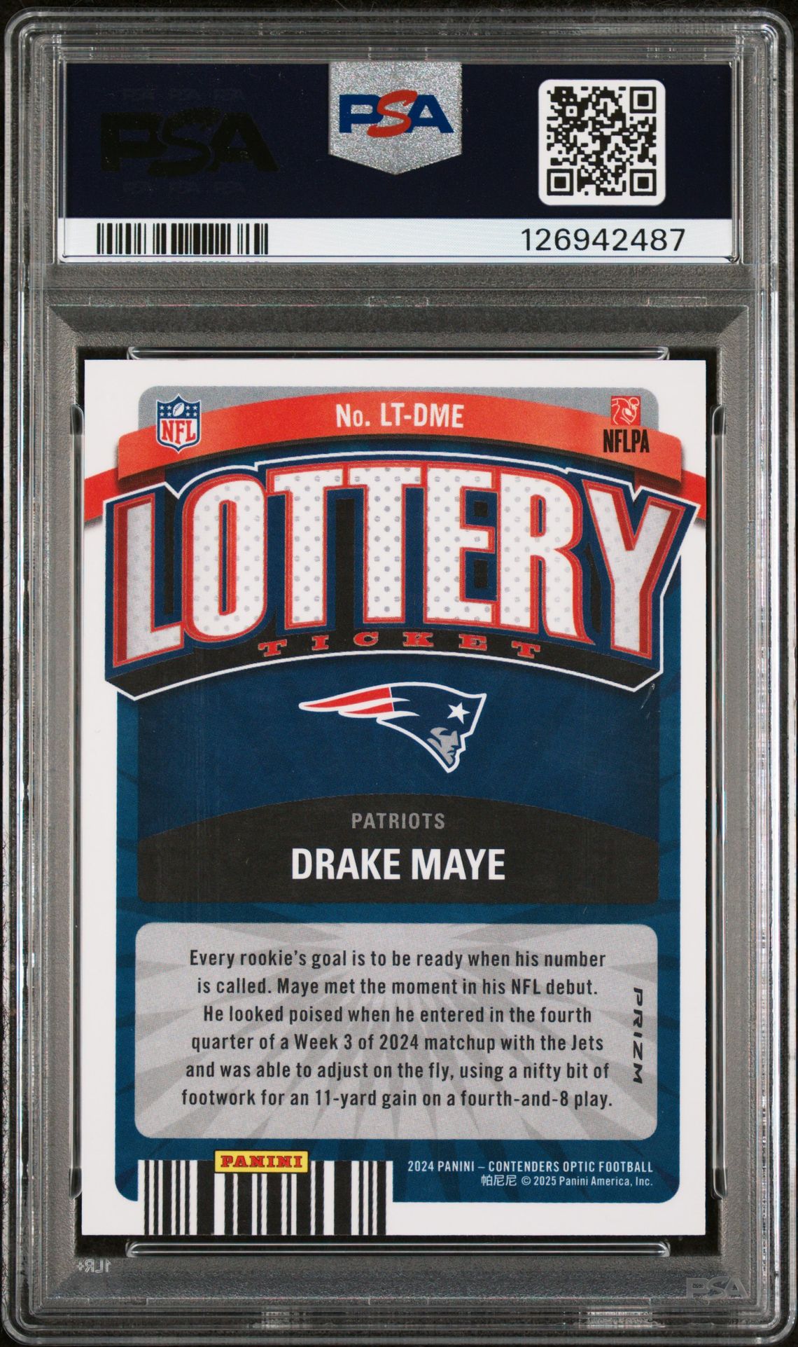 2024 Panini Contenders Optic Lottery Ticket Drake Maye #Ltdme Nm-Mt 8 back