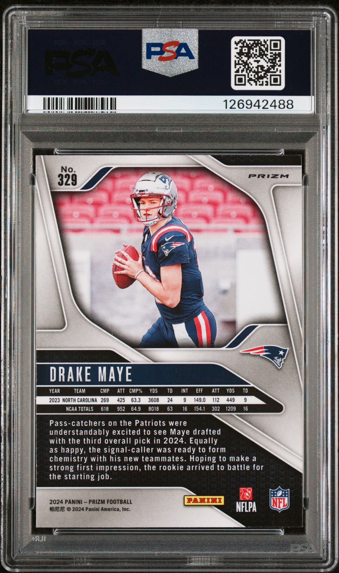 2024 Panini Prizm Drake Maye #329 (Lazer Prizm) Mint 9 back