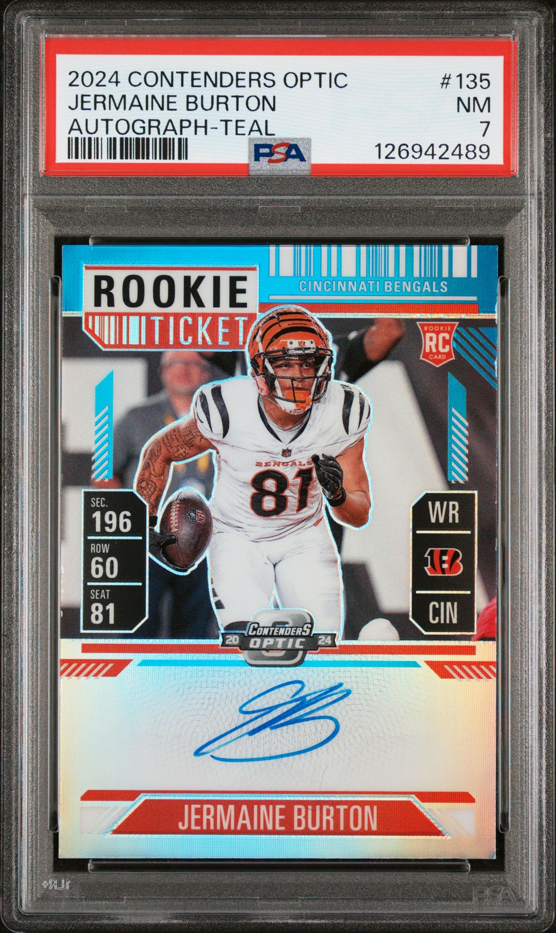 2024 Panini Contenders Optic Jermaine Burton #135 (Autograph-Teal) Nm 7 front