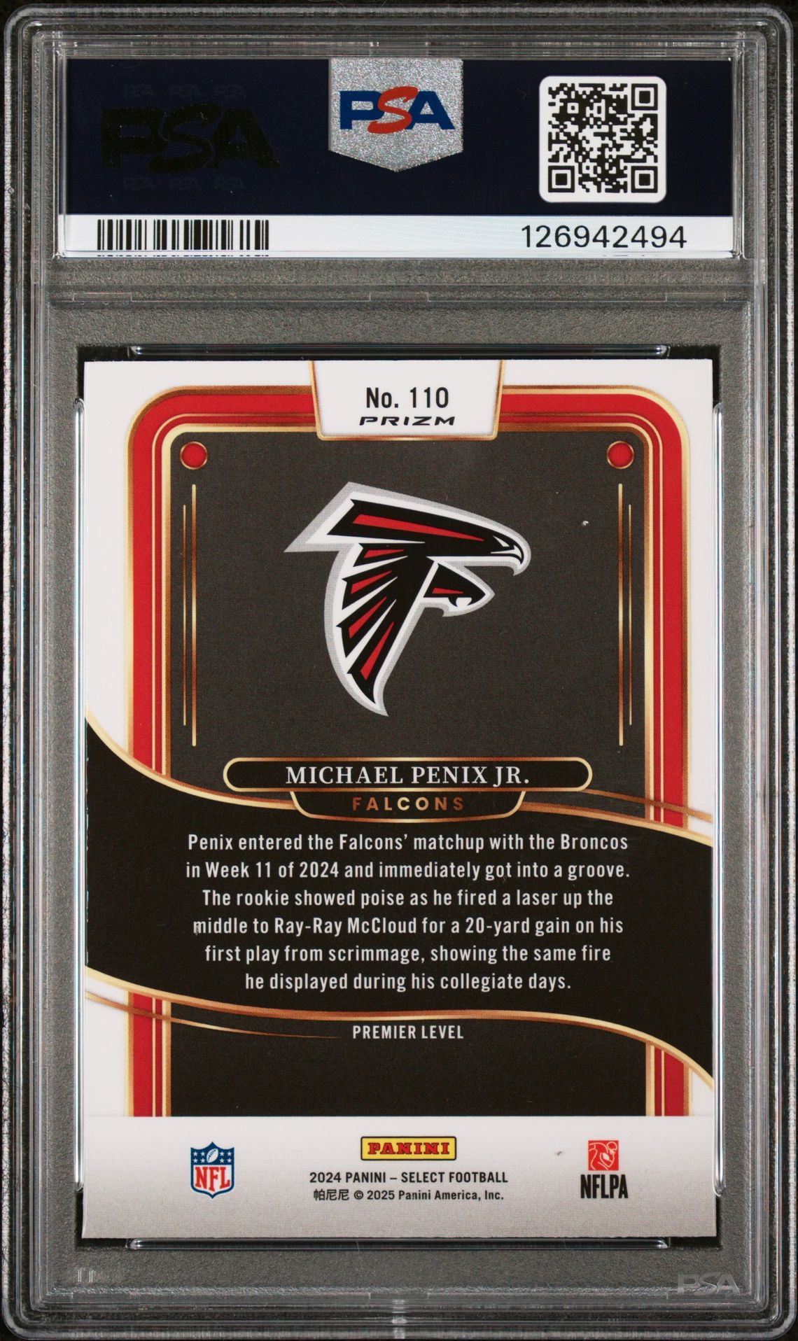 2024 Panini Select Michael Penix Jr. #110 (Green & Yellow Shock) Mint 9 back