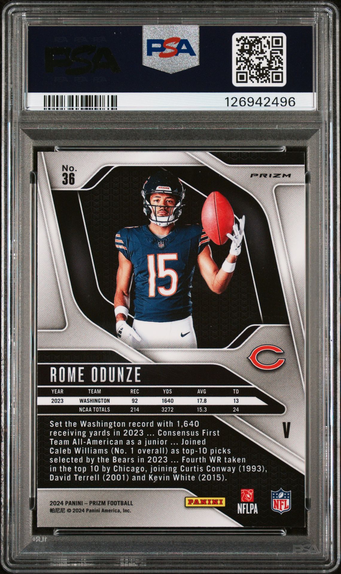 2024 Panini Prizm Rookie Variation Rome Odunze #36 Mint 9 back