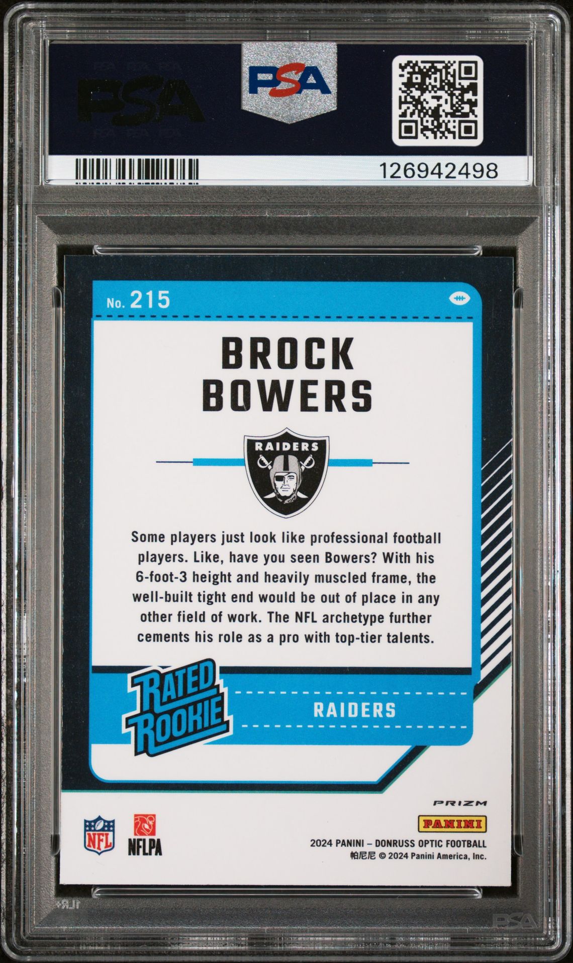 2024 Panini Donruss Optic Brock Bowers #215 (Holo) Mint 9 back