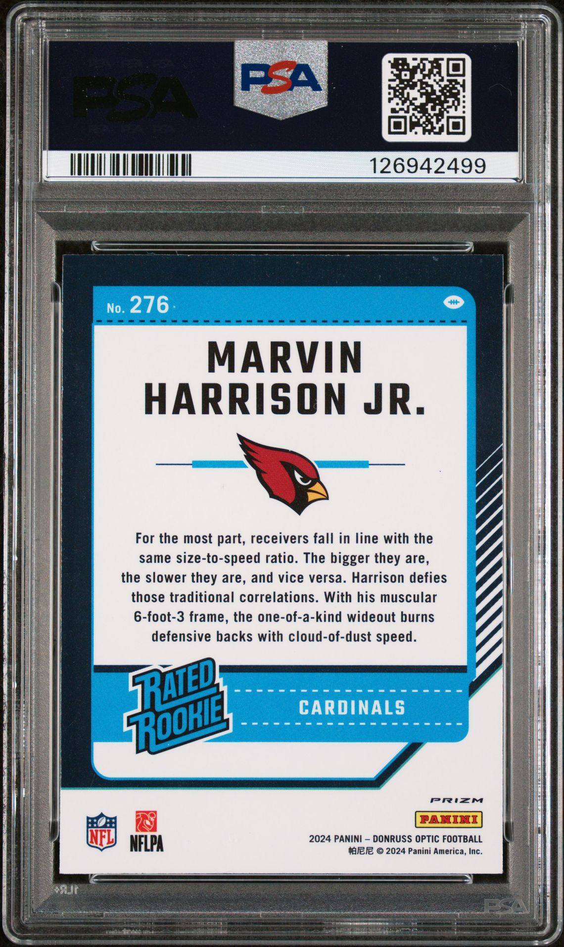 2024 Panini Donruss Optic Marvin Harrison Jr. #276 (Blue Hyper) Gem Mt 10 back