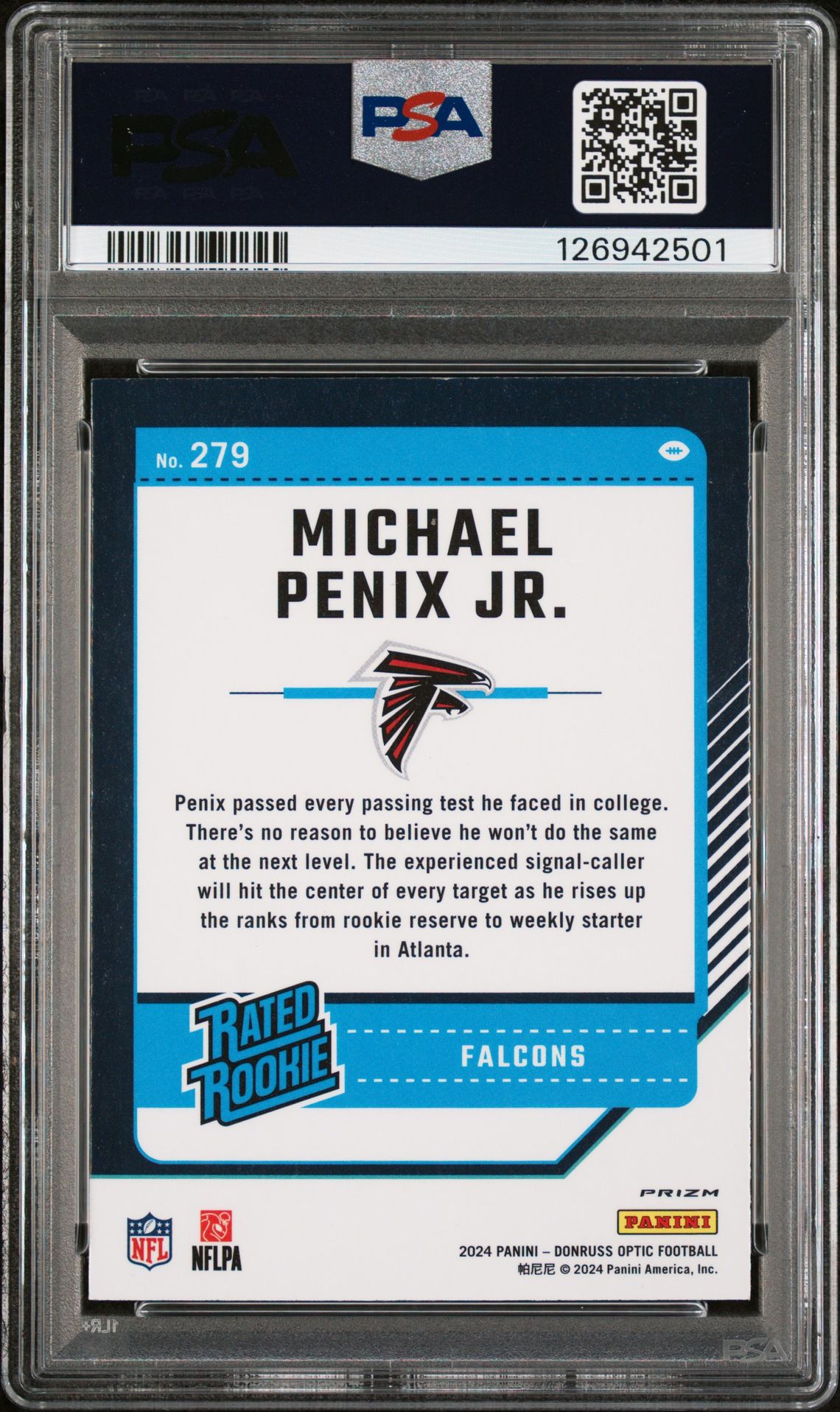 2024 Panini Donruss Optic Michael Penix Jr. #279 (Blue Hyper) Mint 9 back