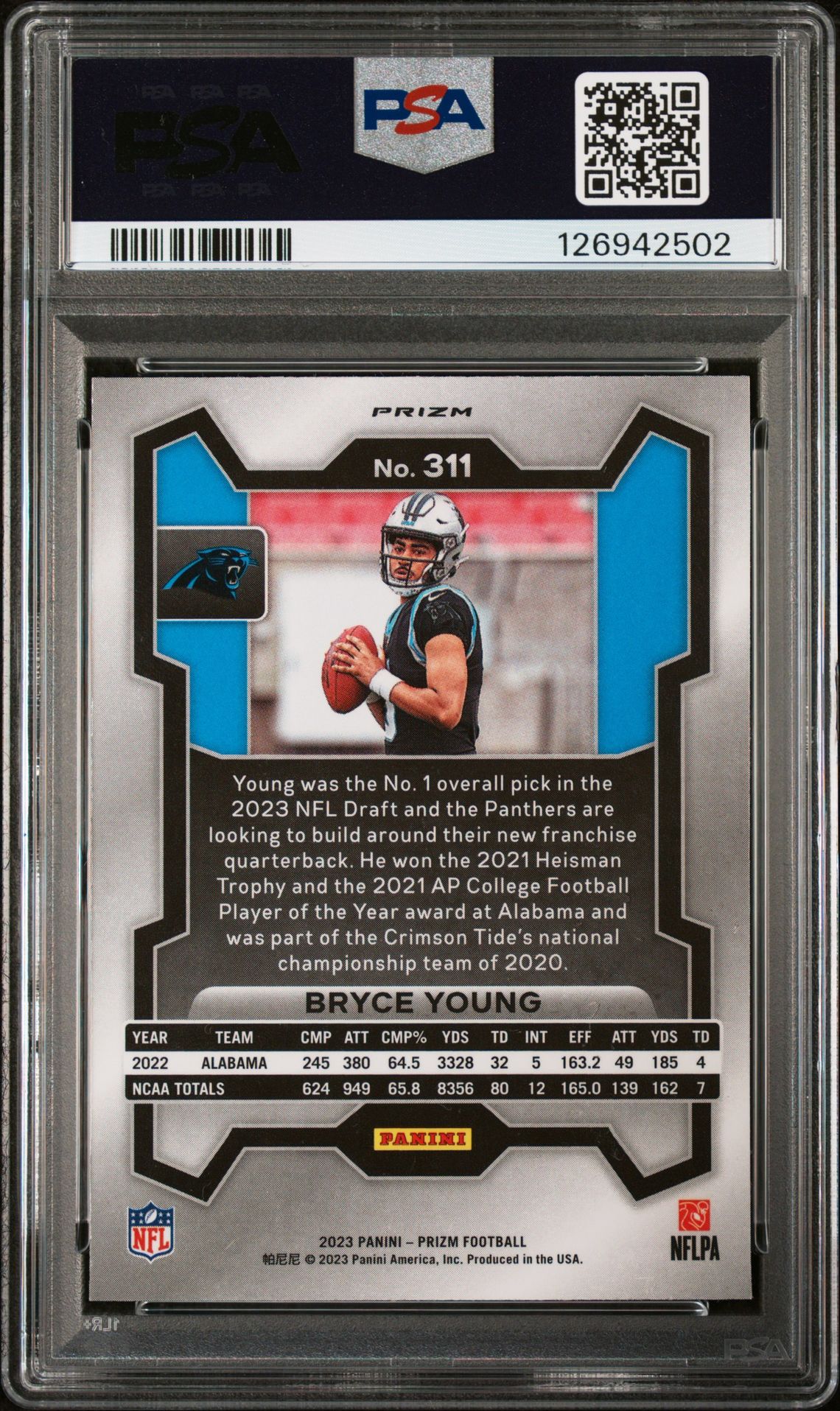 2023 Panini Prizm Bryce Young #311 (Red/White/Blue Prizm) Mint 9 back