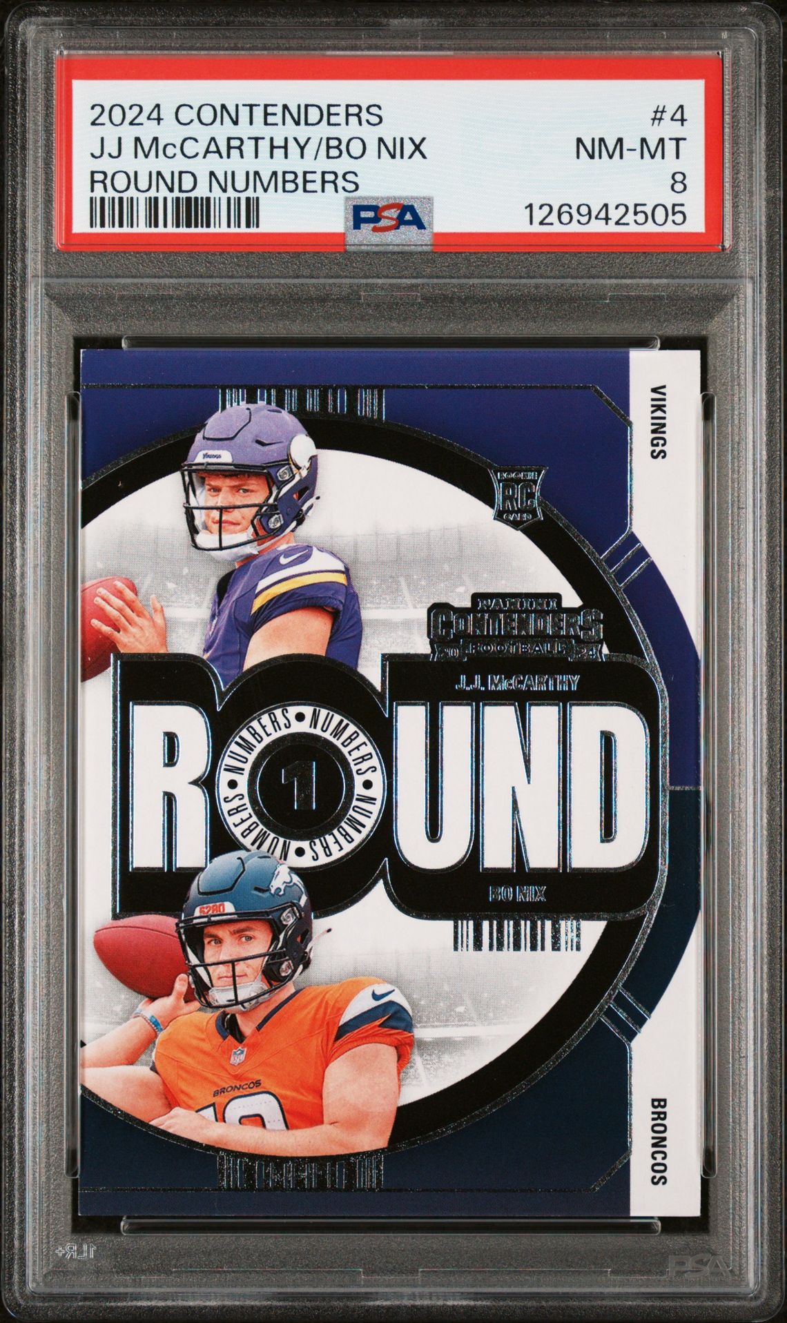 2024 Panini Contenders Round Numbers Jj Mccarthy/Bo Nix #4 Nm-Mt 8 front