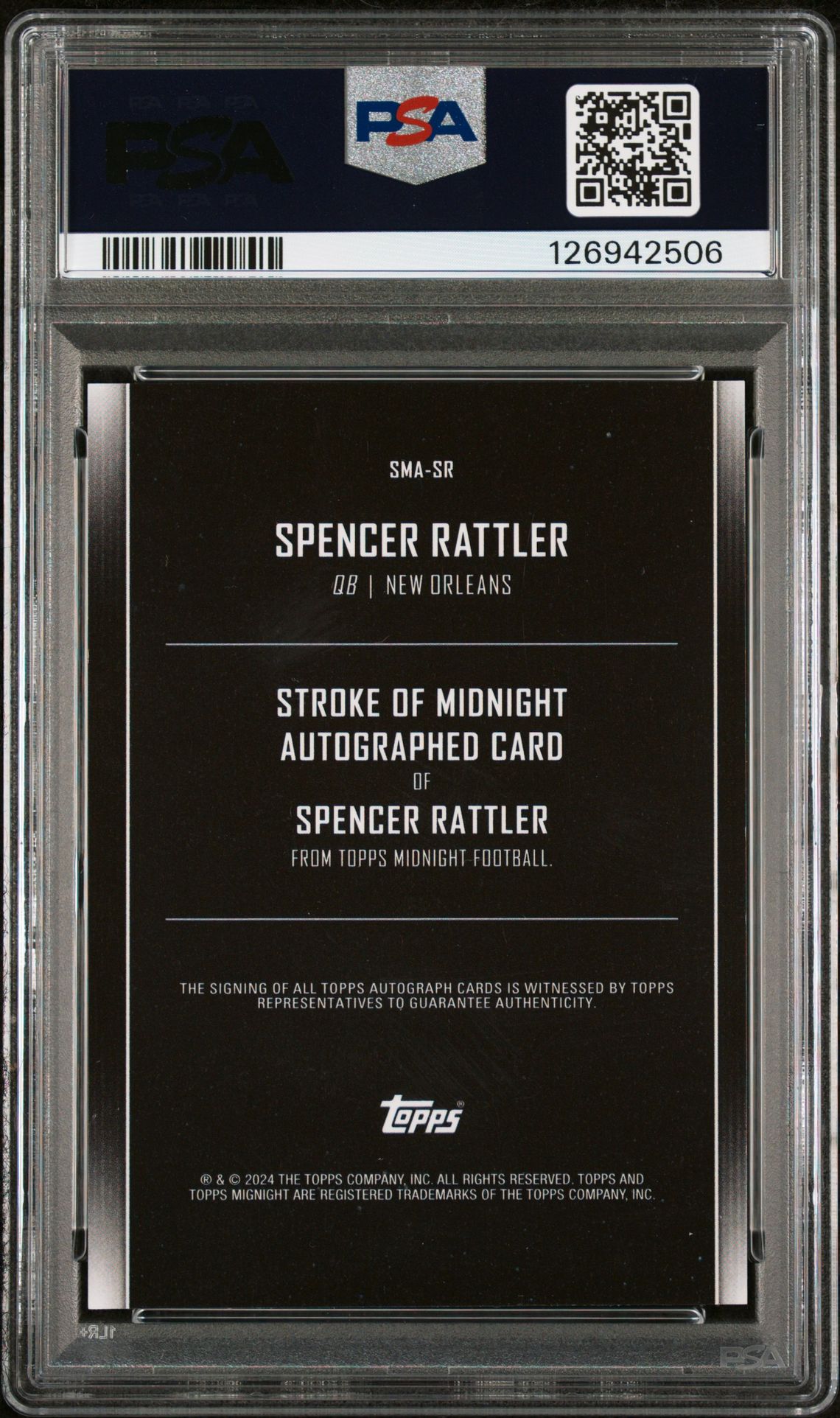 2024 Topps Midnight Stroke Of Midnight Autographs Spencer Rattler #Smasr Nm-Mt 8 back