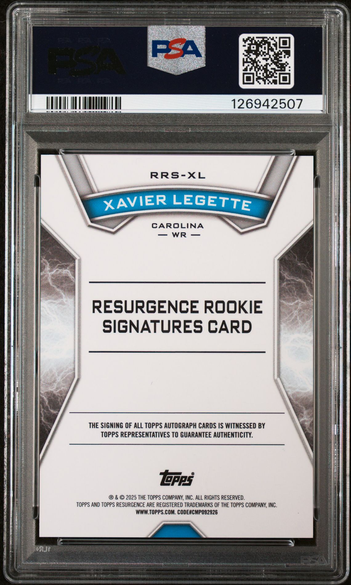 2024 Topps Resurgence Resurgence Rookie Signatures Xavier Legette #Rrsxl (Resurgence Rookie Signature) Gem Mt 10 back
