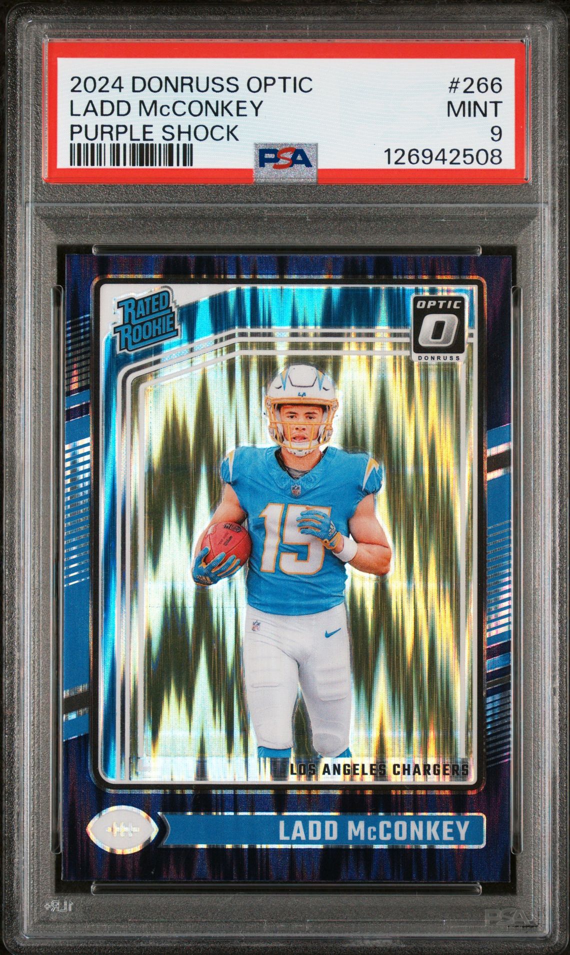 2024 Panini Donruss Optic Ladd Mcconkey #266 (Purple Shock) Mint 9 front