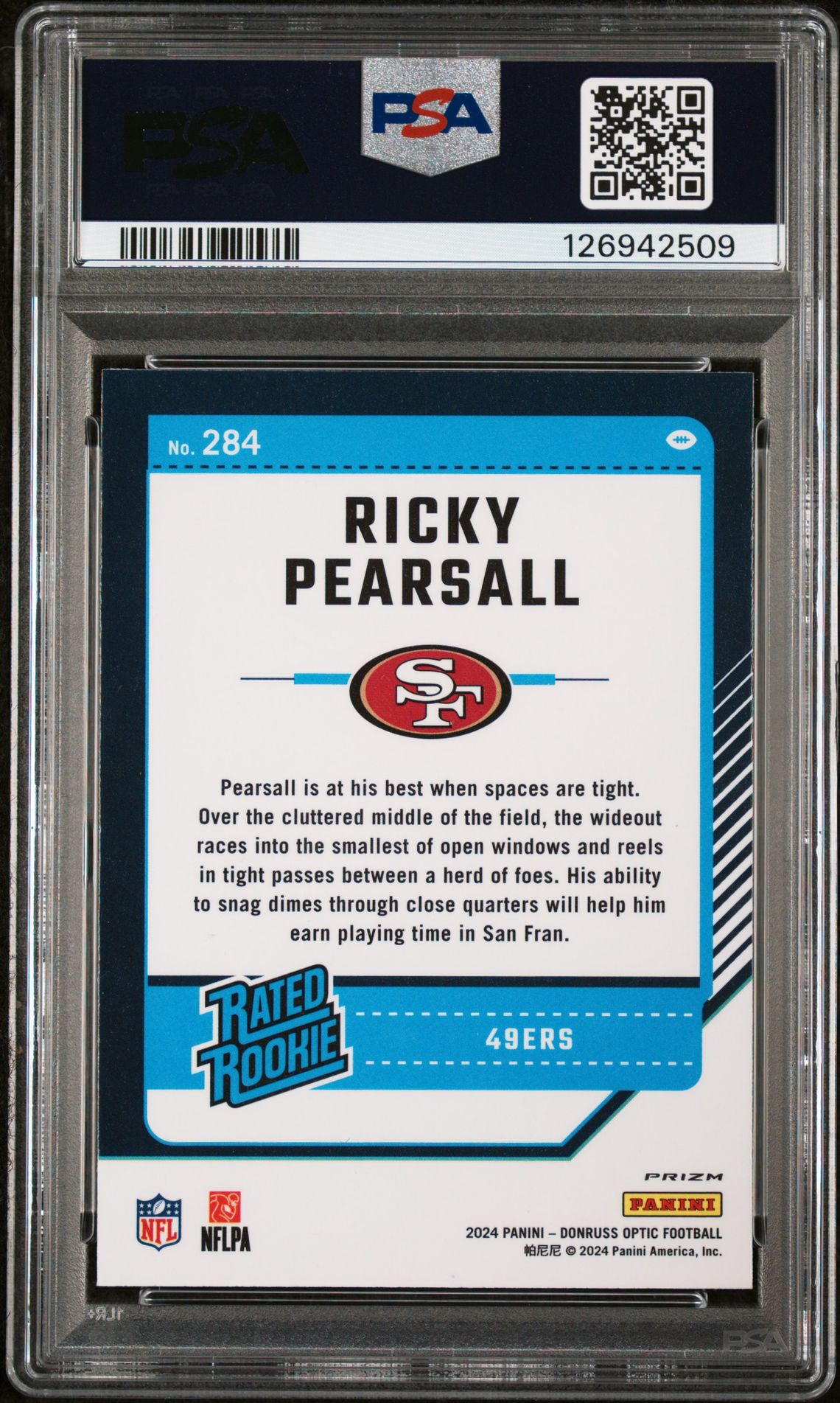 2024 Panini Donruss Optic Ricky Pearsall #284 (Blue Hyper) Mint 9 back