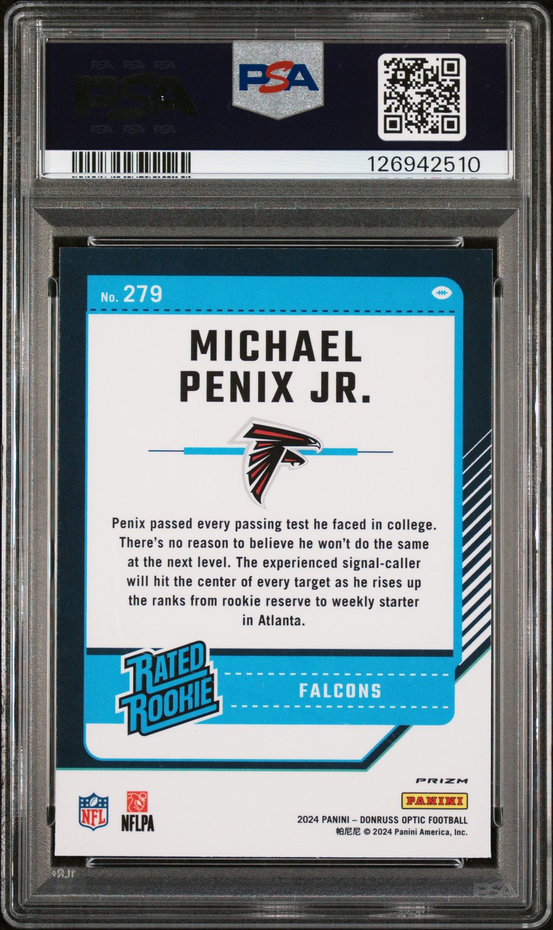 2024 Panini Donruss Optic Michael Penix Jr. #279 (Blue Hyper) Mint 9 back
